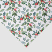 Kerst Hulst Bladeren en Bessen op Wit Tissuepapier (Detail)