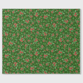 Kerst hulst bladeren en bessen rood en groen cadeaupapier (Vlak)