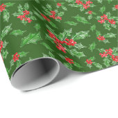 Kerst hulst bladeren en bessen rood en groen cadeaupapier (Rol Hoek)