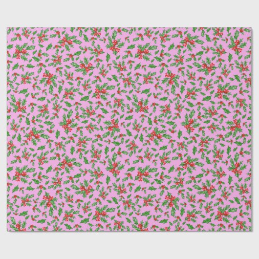 Kerst hulst bladeren en bessen rood en groen cadeaupapier (Vlak)