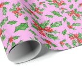 Kerst hulst bladeren en bessen rood en groen cadeaupapier (Rol Hoek)