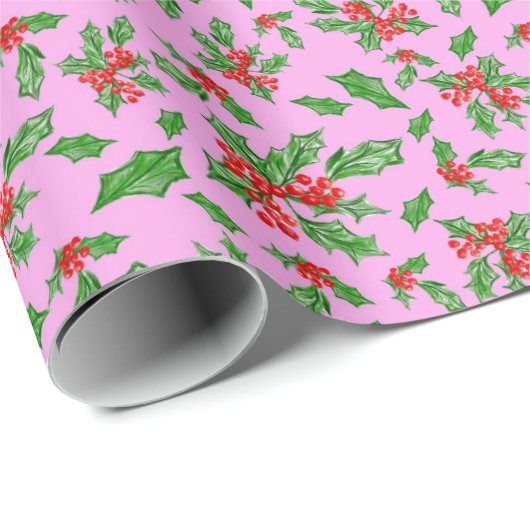 Kerst hulst bladeren en bessen rood en groen cadeaupapier (Rol Hoek)