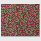 Kerst hulst bladeren en bessen rood en groen cadeaupapier (Vlak)