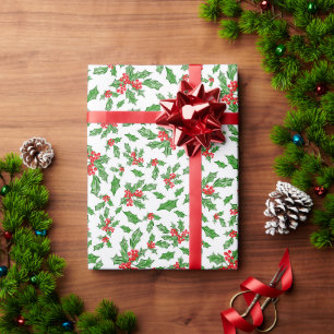 Kerst hulst bladeren en bessen rood en groen cadeaupapier
