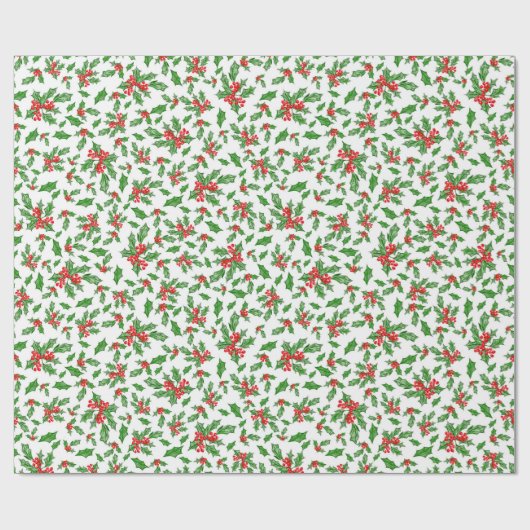 Kerst hulst bladeren en bessen rood en groen cadeaupapier (Vlak)