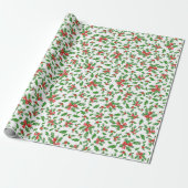 Kerst hulst bladeren en bessen rood en groen cadeaupapier (Uitgerold)