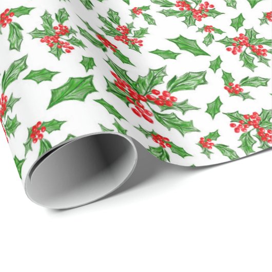 Kerst hulst bladeren en bessen rood en groen cadeaupapier (Rol Hoek)