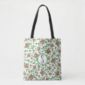 Kerst hulst bladeren en bessen rood en groen tote bag (Voorkant)
