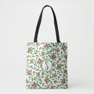 Kerst hulst bladeren en bessen rood en groen tote bag