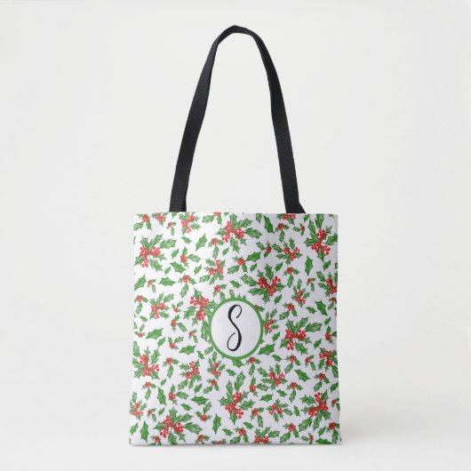 Kerst hulst bladeren en bessen rood en groen tote bag (Voorkant)