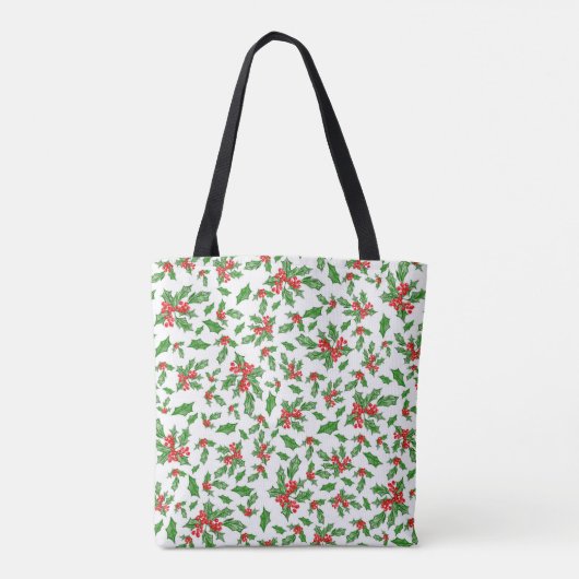 Kerst hulst bladeren en bessen rood en groen tote bag (Achterkant)