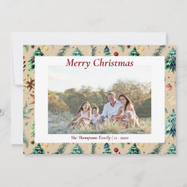 Kerst Hulst Botanisch Groen Foto Dun Feestdagenkaart