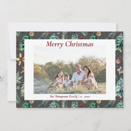 Kerst Hulst Botanisch Groen Foto in Houtskool Feestdagenkaart