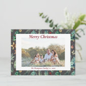 Kerst Hulst Botanisch Groen Foto in Houtskool Feestdagenkaart (Staand voorkant)