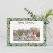 Kerst Hulst Botanisch Groen Foto Mos Feestdagenkaart (Staand voorkant)