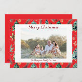 Kerst Hulst Botanisch Groen Foto Rood Feestdagenkaart (Voorkant / Achterkant)