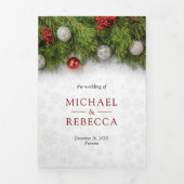 Kerst Hulst Dennenbladeren Huwelijk QR Code Drieluik Uitnodiging (Cover)
