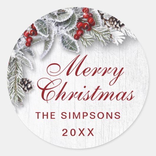 Kerst Hulst Dennenboomtak Rustieke Kerst Ronde Sticker (Voorkant)