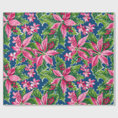 Kerst hulst en bloem patroon  cadeaupapier (Vlak)
