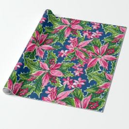 Kerst hulst en bloem patroon cadeaupapier