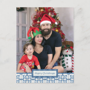 Kerst hulst en bloemblaadjes tegels lijst feestdagenkaart