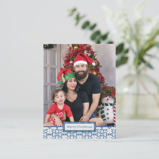 Kerst hulst en bloemblaadjes tegels lijst feestdagenkaart (Staand voorkant)