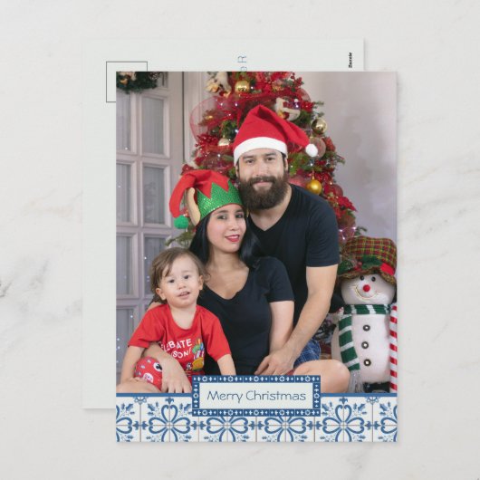 Kerst hulst en bloemblaadjes tegels lijst feestdagenkaart (Voorkant / Achterkant)