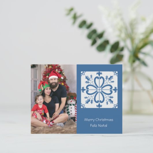 Kerst hulst en bloemblaadjes tegels lijst feestdagenkaart (Staand voorkant)