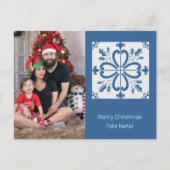 Kerst hulst en bloemblaadjes tegels lijst feestdagenkaart (Voorkant)