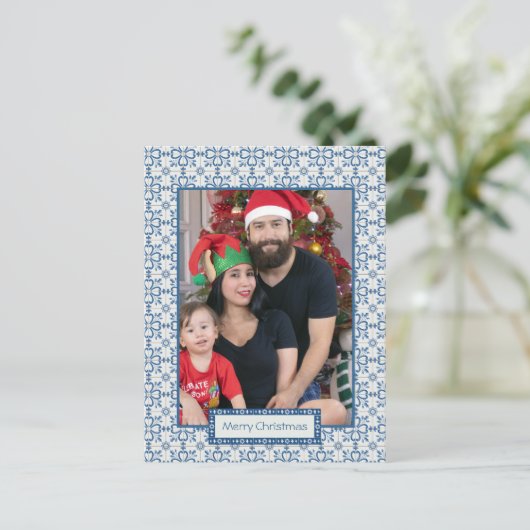 Kerst hulst en bloemblaadjes tegels lijst feestdagenkaart (Staand voorkant)