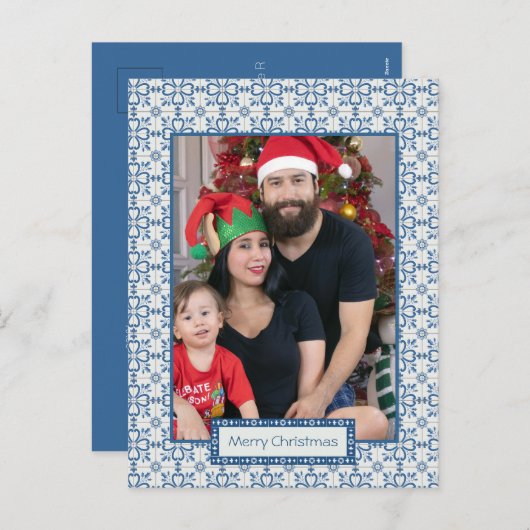 Kerst hulst en bloemblaadjes tegels lijst feestdagenkaart (Voorkant / Achterkant)