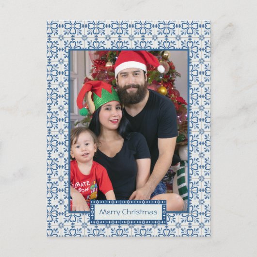 Kerst hulst en bloemblaadjes tegels lijst feestdagenkaart (Voorkant)