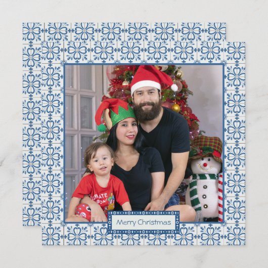 Kerst hulst en bloemblaadjes tegels lijst feestdagenkaart (Voorkant / Achterkant)