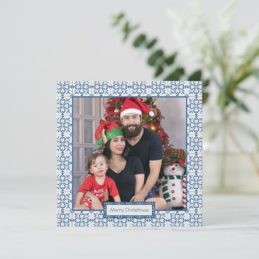 Kerst hulst en bloemblaadjes tegels lijst feestdagenkaart (Staand voorkant)