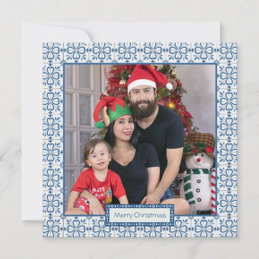 Kerst hulst en bloemblaadjes tegels lijst feestdagenkaart (Voorkant)