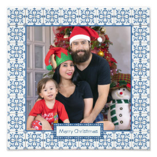 Kerst hulst en bloemblaadjes tegels lijst foto afdruk