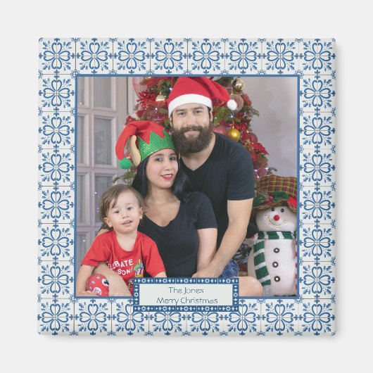 Kerst hulst en bloemblaadjes tegels lijst magneet (Voorkant)