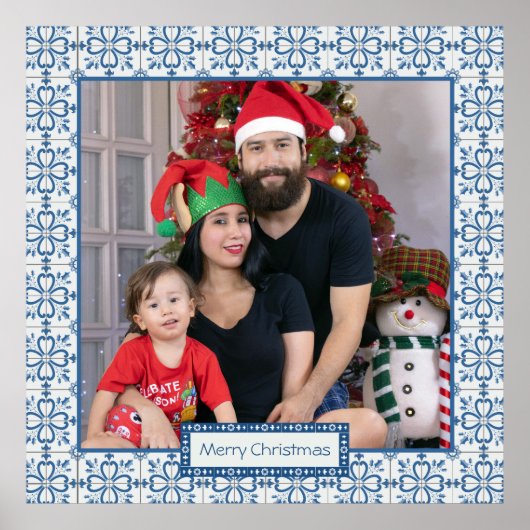 Kerst hulst en bloemblaadjes tegels lijst poster (Voorkant)