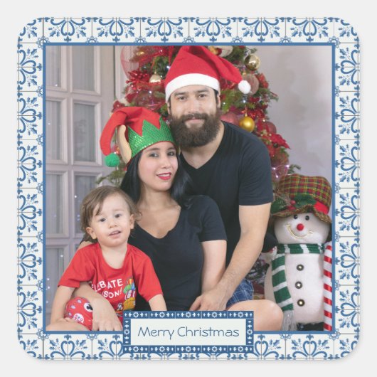 Kerst hulst en bloemblaadjes tegels lijst vierkante sticker (Voorkant)