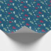 Kerst hulst en rode bessen grijs groen rood cadeaupapier (Hoek)