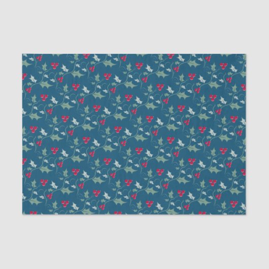 Kerst hulst en rode bessen grijs groen rood tissuepapier (Voorkant)