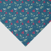 Kerst hulst en rode bessen grijs groen rood tissuepapier (Detail)