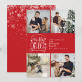 Kerst Hulst Jolly Script 4 Foto Collage Feestdagenkaart (Voorkant / Achterkant)