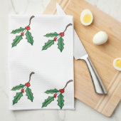 Kerst hulst keukenhanddoek (Quarter Fold)