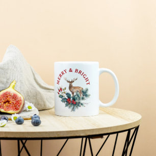 Kerst hulst krans & bruin hert tweekleurige koffiemok