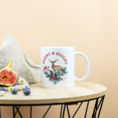 Kerst hulst krans & bruin hert tweekleurige koffiemok