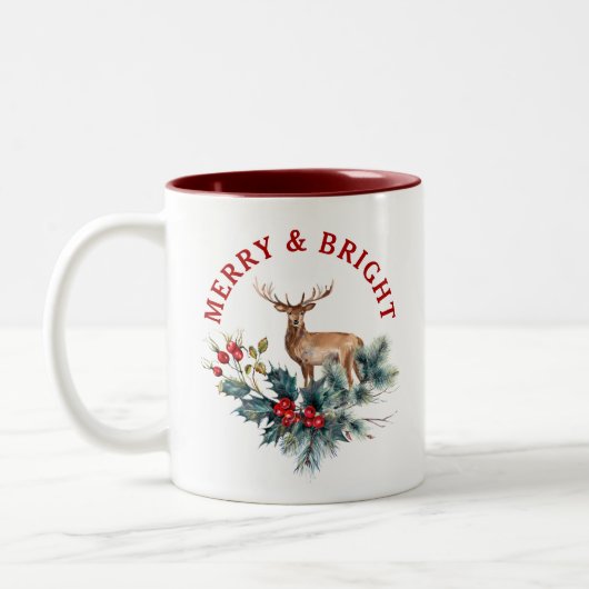 Kerst hulst krans & bruin hert tweekleurige koffiemok (Links)