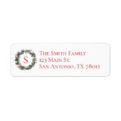 Kerst hulst monogram vakantieadres etiket (Voorkant)