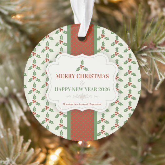 Kerst Hulst Patroon Groen Hulst Rode Bessen Ornament (Boom)