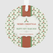 Kerst Hulst Patroon Groen Hulst Rode Bessen Ornament (achterkant)